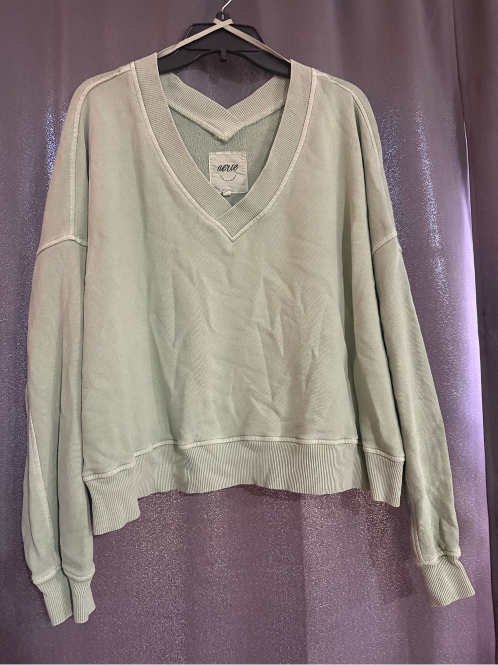 aerie Sage Green V-Neck Relaxed Sweatshirt